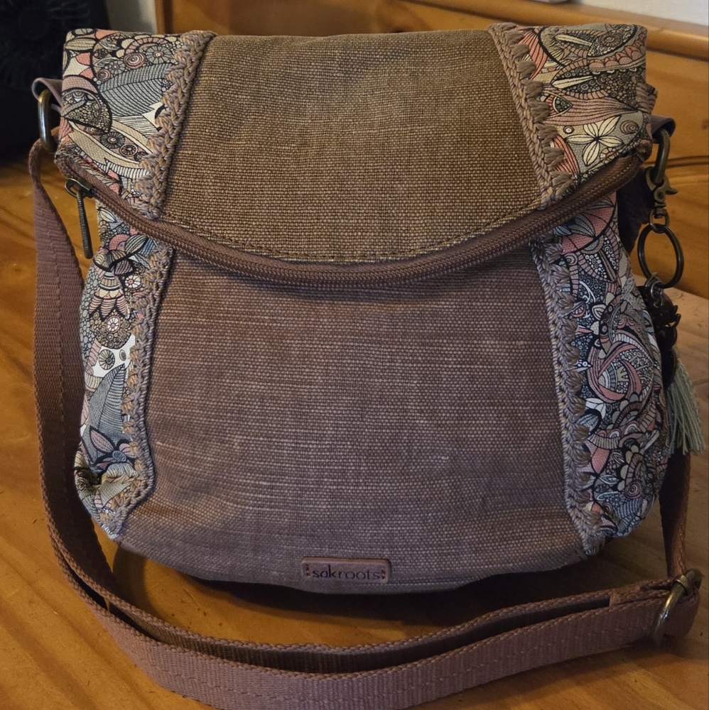 Sakroots Brown Foldover Crossbody Bag